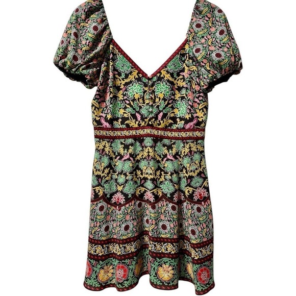 Alice + Olivia Dana Puff Sleeve Fit & Flare Mini Dress Floral Boho Chic Size 4 - Picture 5 of 7